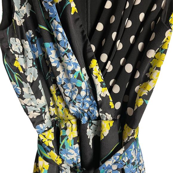 Slate & Willow Black Mixed-Media Floral Polka Dot Sheath V-Neck Dress 12 - Picture 7 of 13